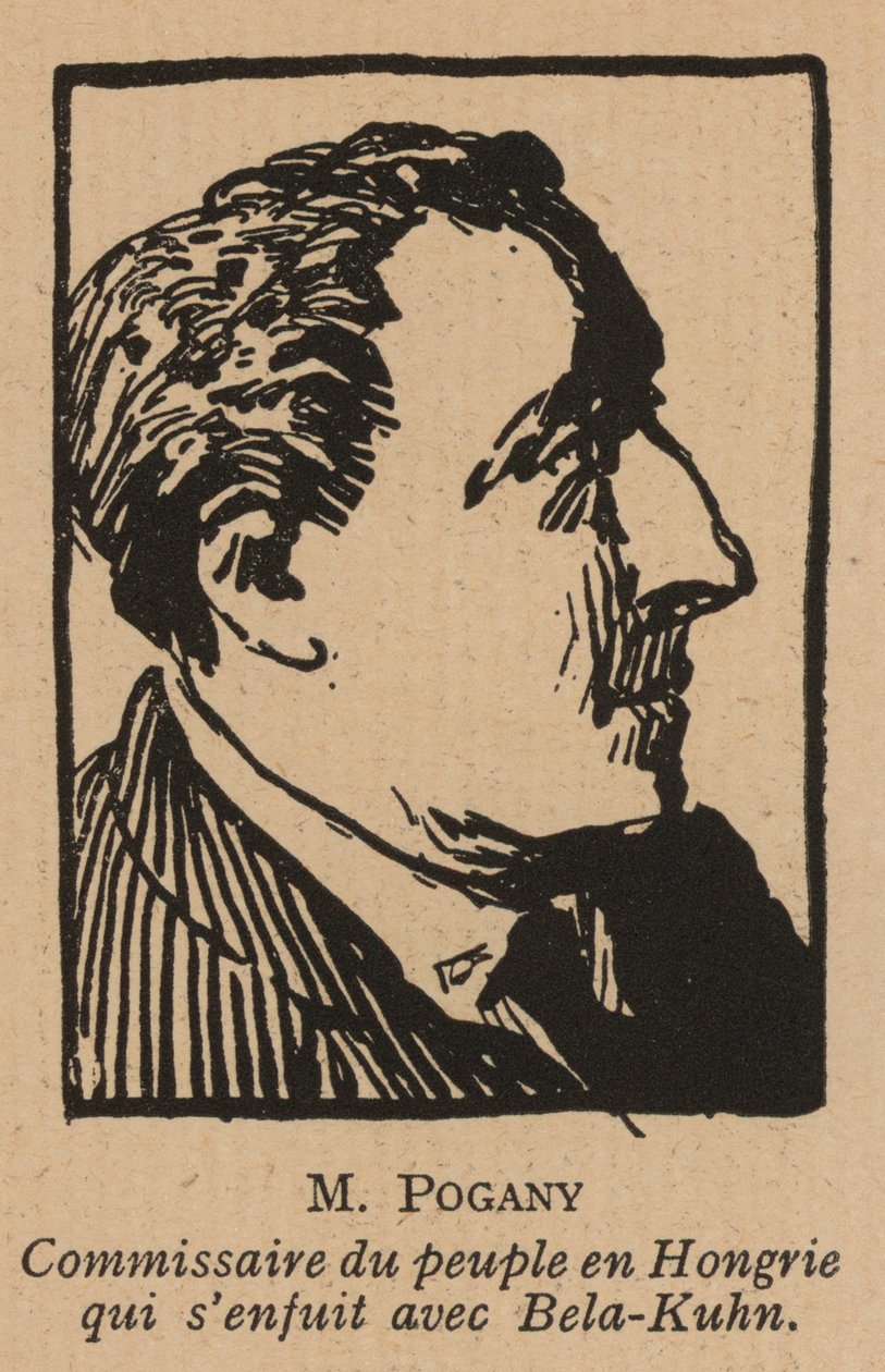 Jozsef Pogany, Hongaars communistisch revolutionair politicus, lid van de regering van de Hongaarse Sovjetrepubliek in 1919 (litho) door French School