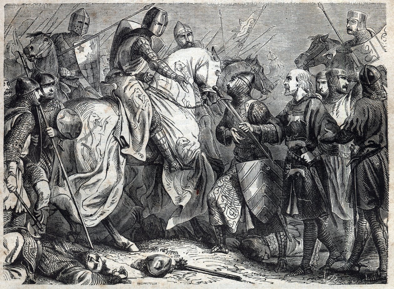 Koning Alfons V de Grootmoedige (v. 1396-1458), koning van Aragon, verovert het koninkrijk Napels. Gravure in 