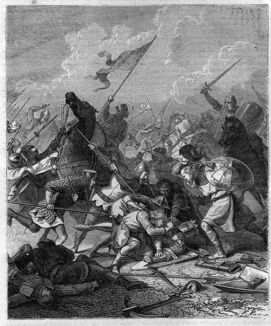 Koning Othon I van Germania, de Grote (912-973) verrast door de rebellen in Rome. Gravure in 