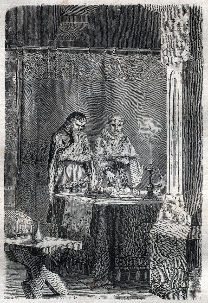 Koning van Frankrijk Karel V de Wijze (1338 - 1380) raadpleegde de waarzeggers. Gravure in 