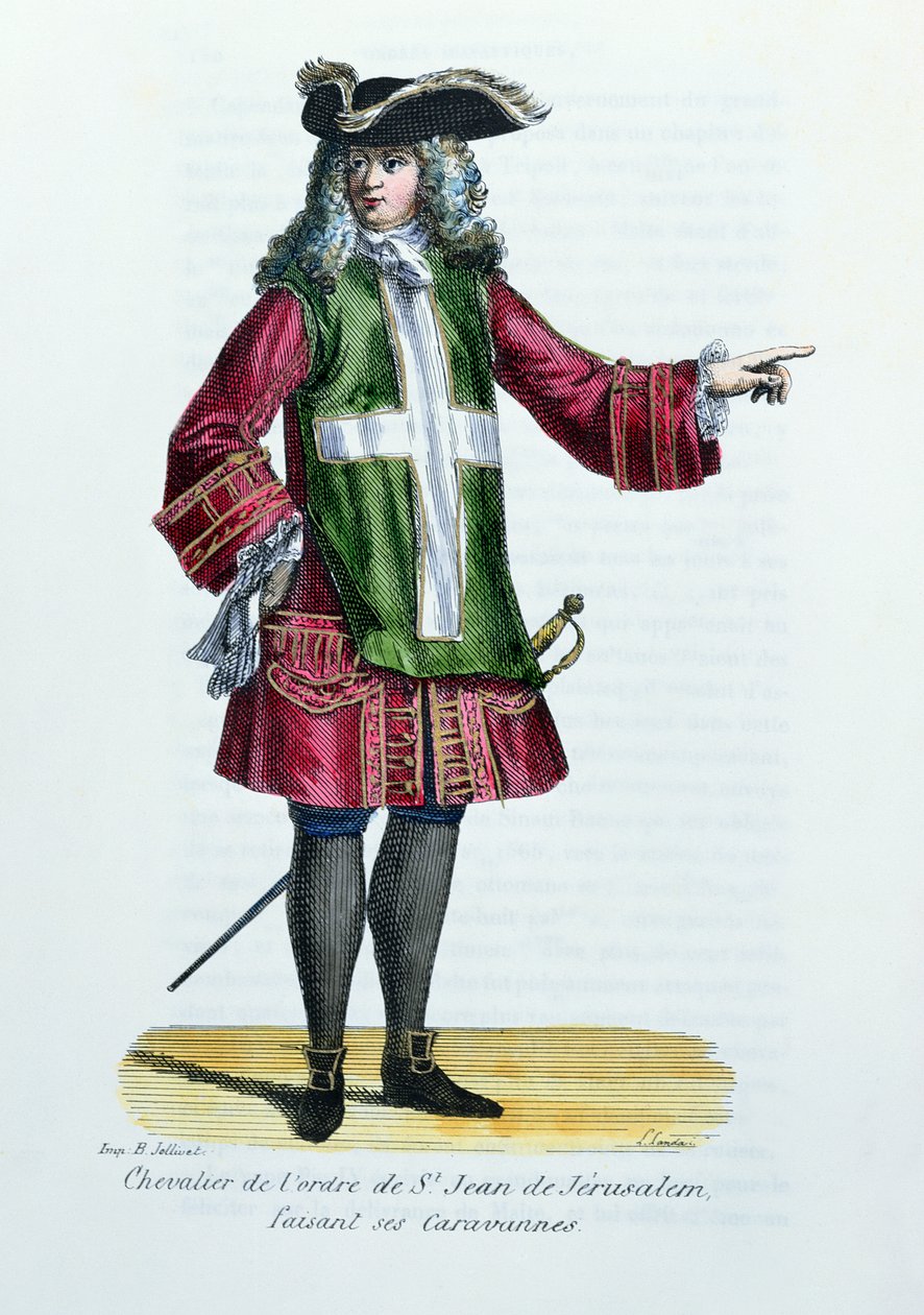 Ridder van de Orde van Sint-Jan van Jeruzalem, illustratie uit Geschiedenis en Kostuums van Monastieke Orden door Vader Helyot, 1842 door French School