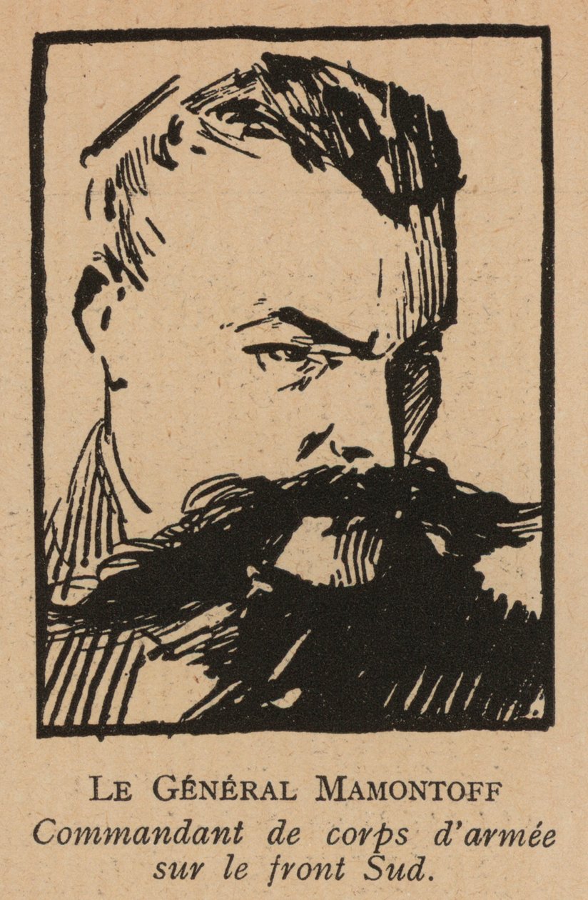 Konstantin Mamontov, Don Kozakkengeneraal van het Witte Leger in Zuid-Rusland, Russische Burgeroorlog (litho) door French School