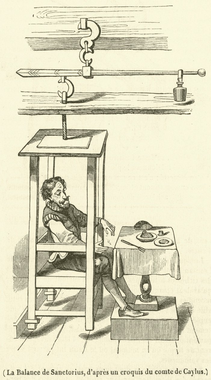 La Balance de Sanctorius (gravure) door French School