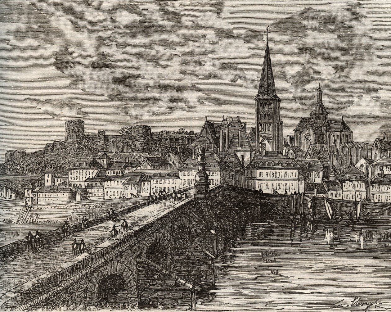 La Charité-sur-Loire - Nièvre, in de regio Bourgondië - gravure in 