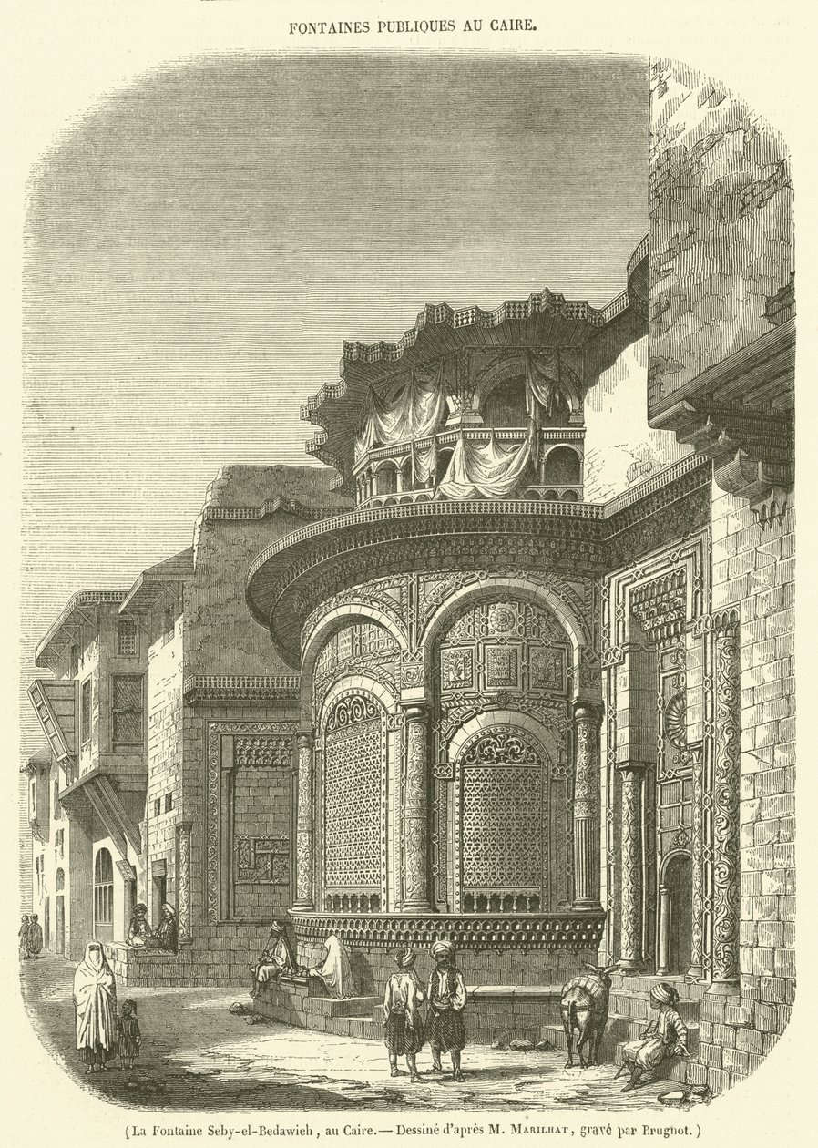 De fontein van Seby-el-Bedawieh, Caïro (gravure) door French School