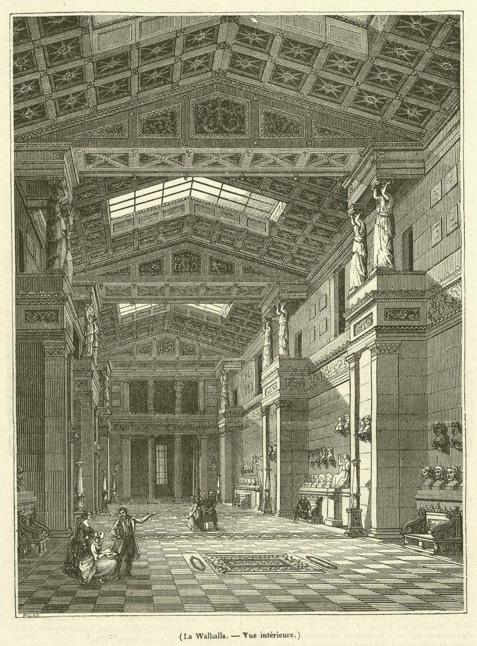 Het Walhalla, binnenaanzicht (gravure) door French School