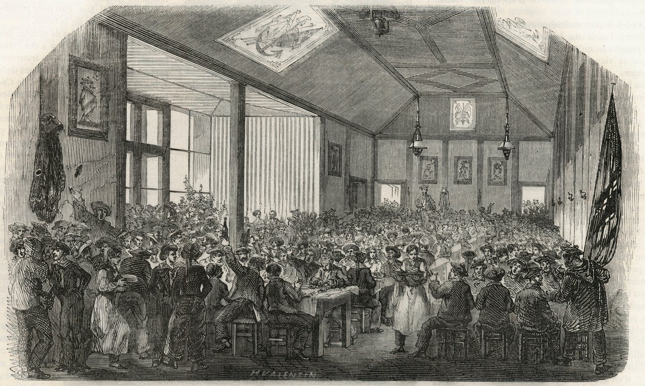 De taverne van de roeiers in Bercy in de 19e eeuw - Gravure in 