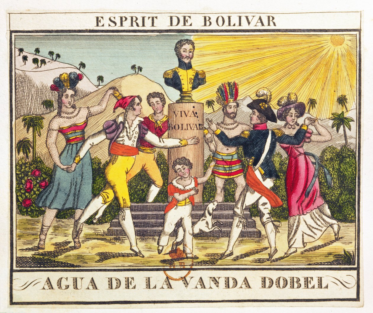 Etiket voor lavendelwater dat de geest van Bolívar oproept, ca. 1830 door French School