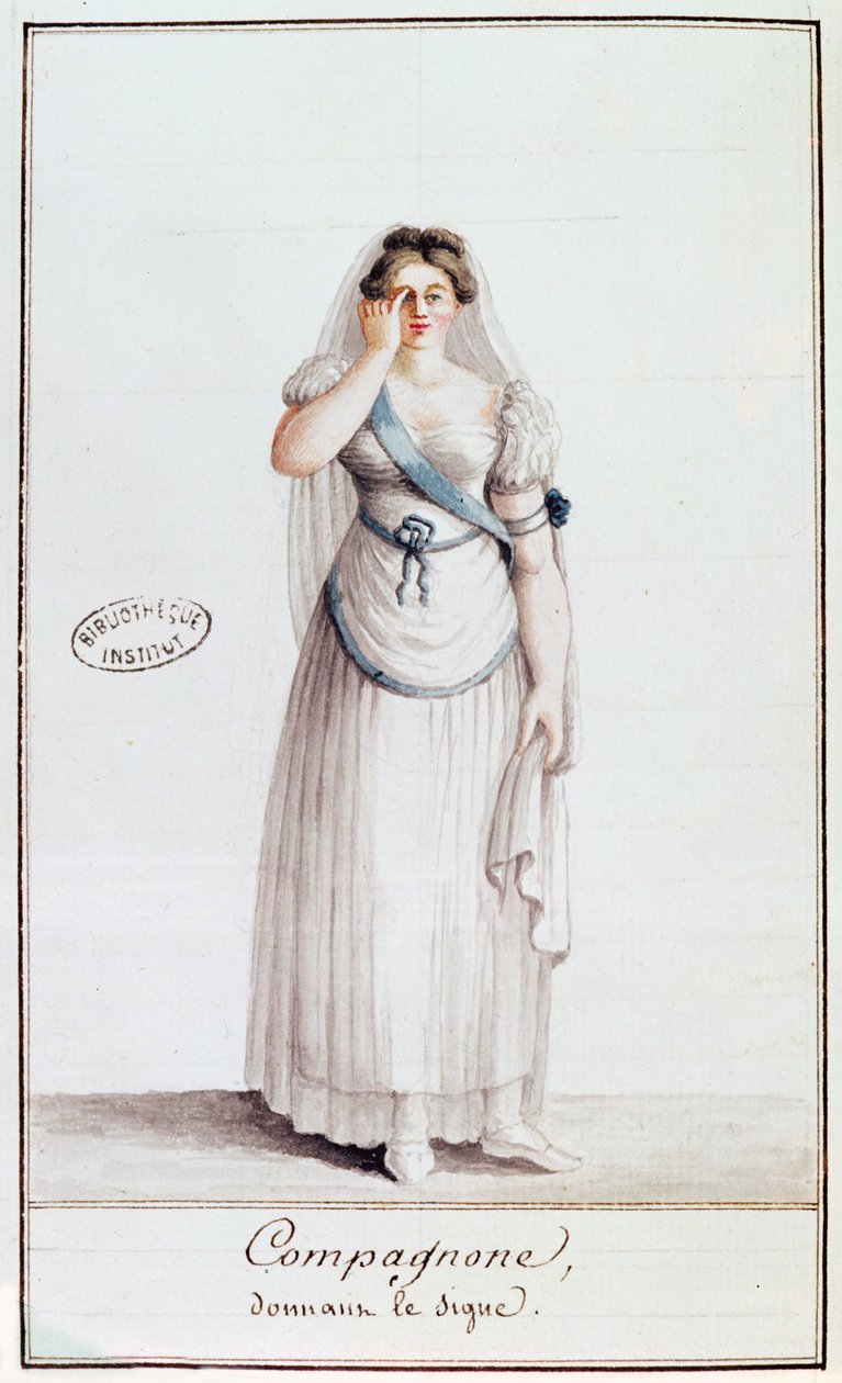 Vrouwelijke vrijmetselaar die een teken geeft, 1805 door French School