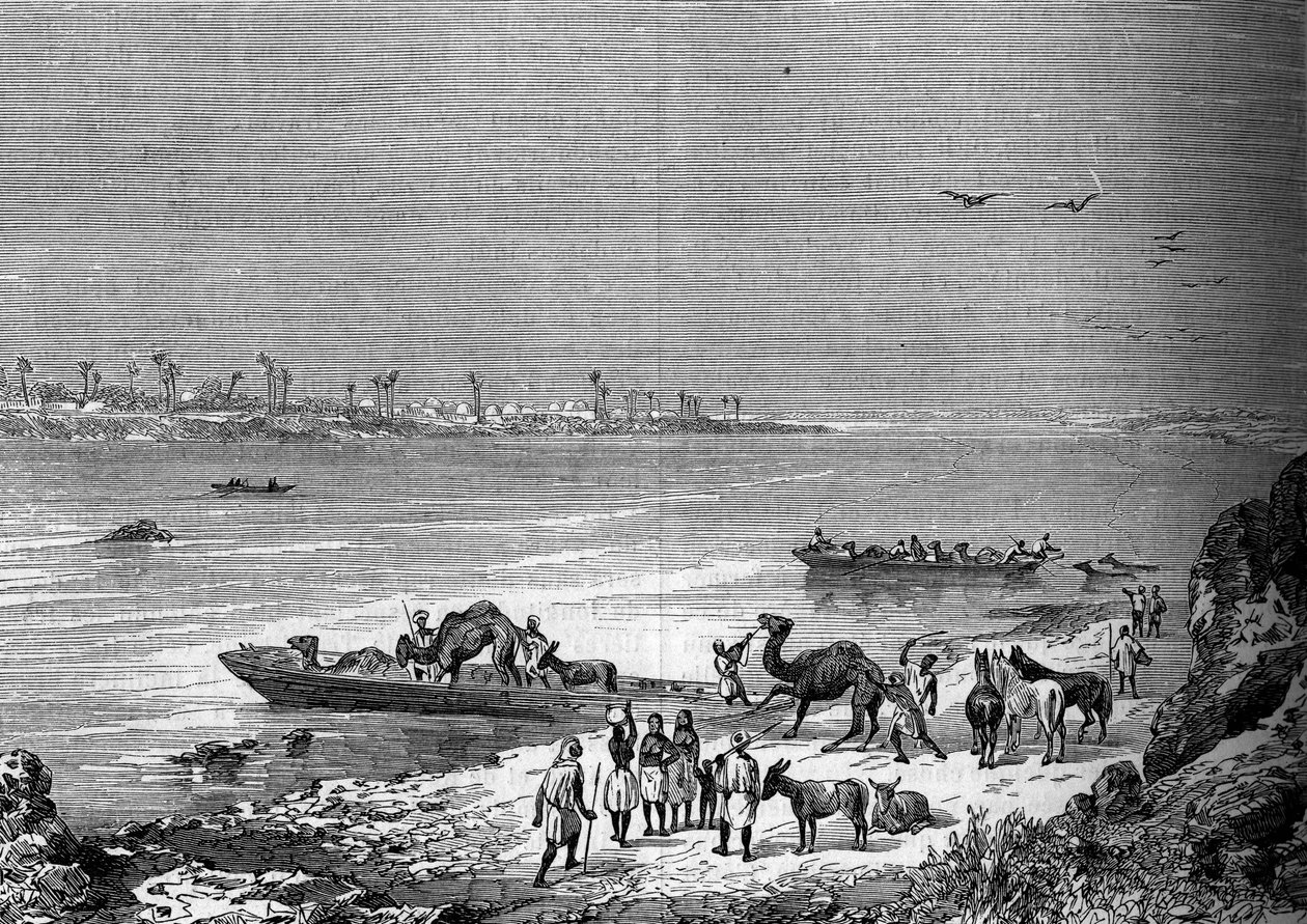 Meer Niger in de stad Sai, Afrika. Gravure in 