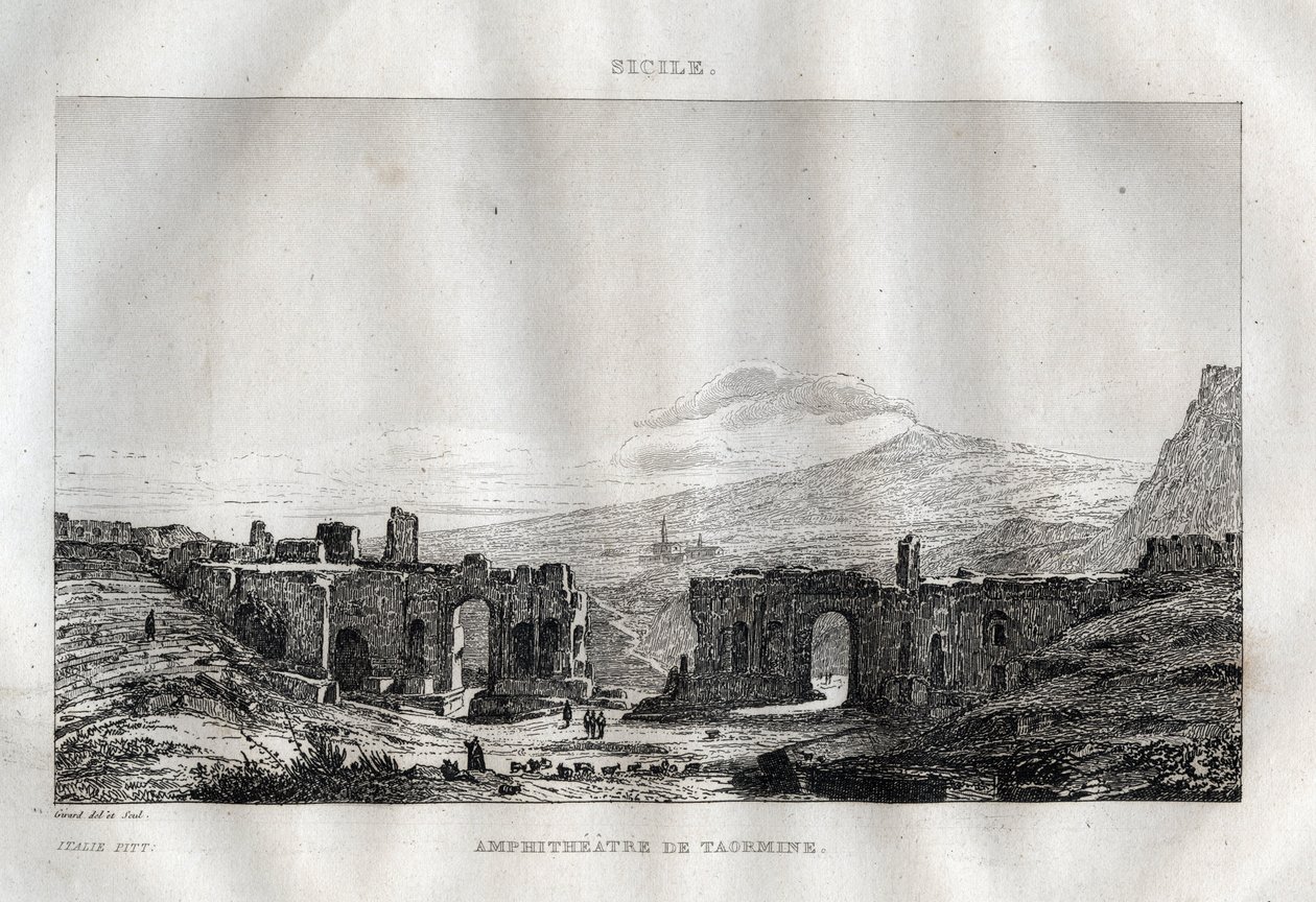 Het amfitheater - Taormina - Sicilië - Gravure uit 