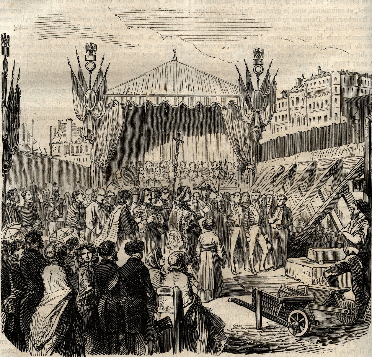 Legging van de eerste steen van het nieuwe Louvre op 25 juli door French School