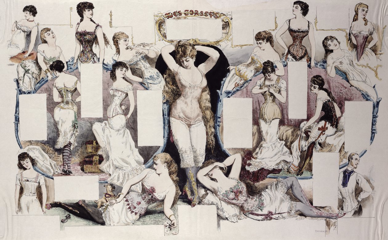 Lay-out illustraties voor een artikel over damesondergoed, uit La Vie Parisienne, ca. 1870 door French School
