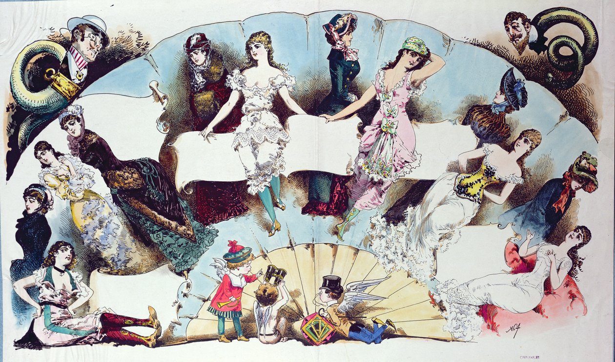 Lay-out illustraties voor een artikel over damesondergoed, uit La Vie Parisienne, ca. 1870 door French School