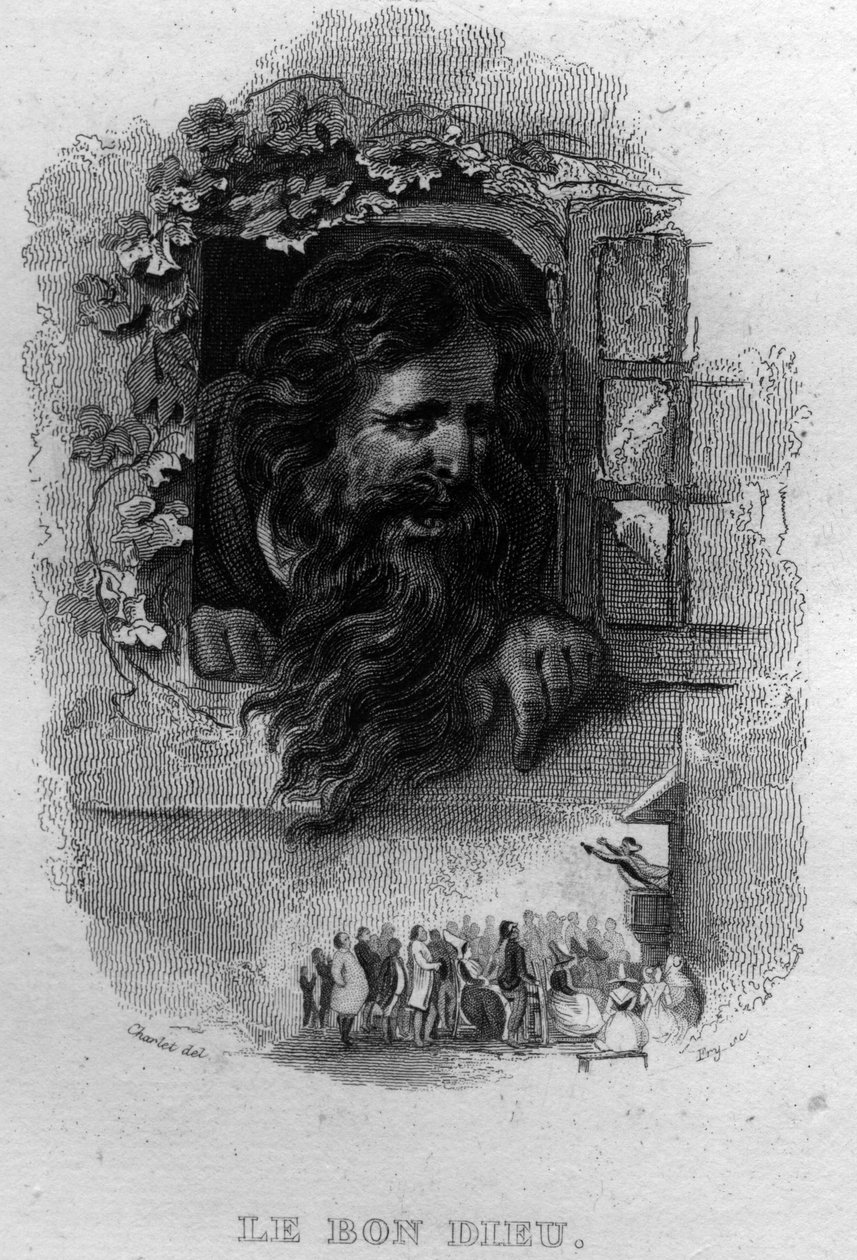 De goede god Chanson de Beranger in "Oeuvres completes" (1834) door Pierre Jean de Beranger (1780-1857), Franse dichter en songwriter. door French School