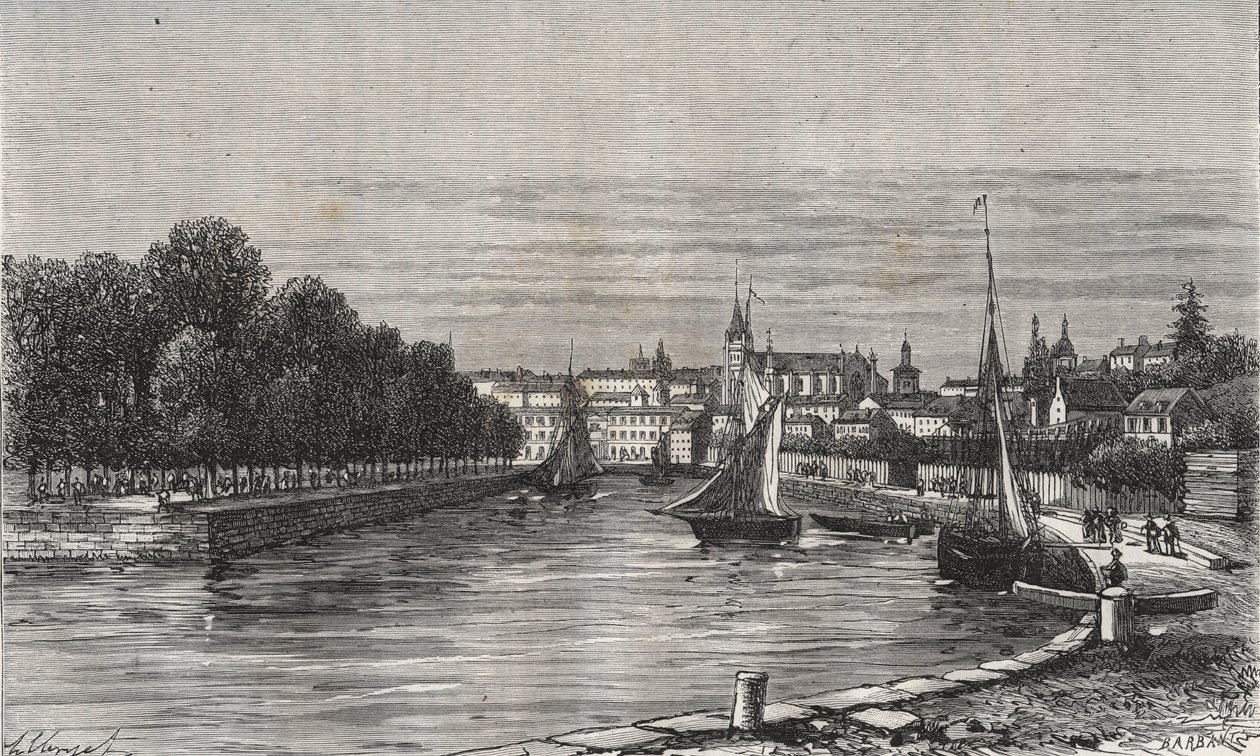 De haven van Vannes (Morbihan, Frankrijk) - gravure in "La France illustree: geografie, geschiedenis, administratieve statistiek" door V.-A. Malt-Brown. 1884 door French School