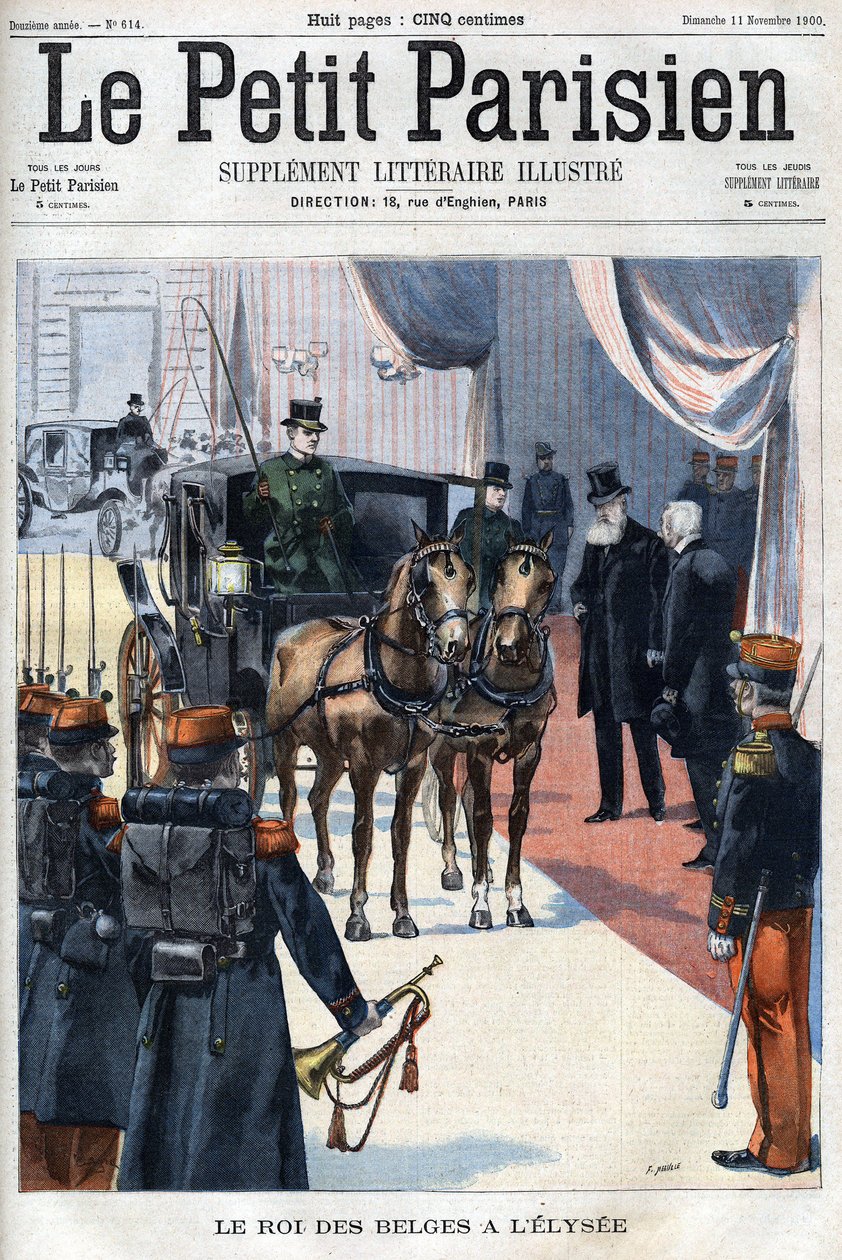De koning der Belgen Leopold II ontvangen in L