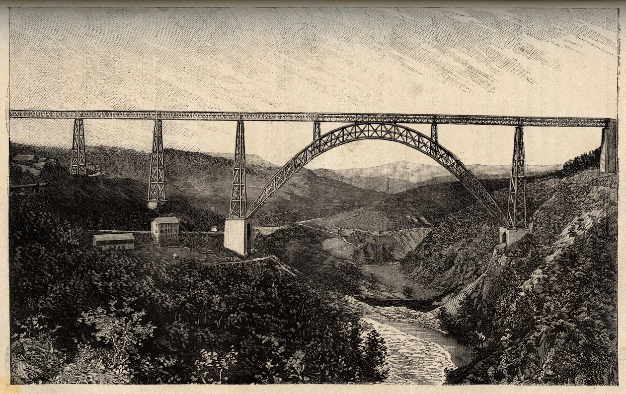 Le viaduct de Garabit - Cantal - Auvergne-Rhone-Alpes - gravure in 