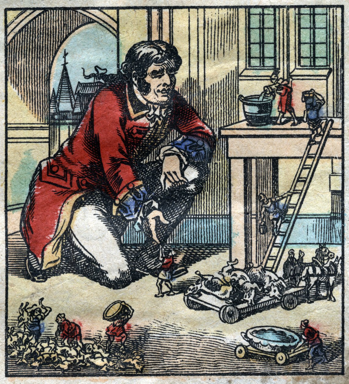 Lemuel Gulliver adviseur van het leger van Lilliput. Illustratie voor 