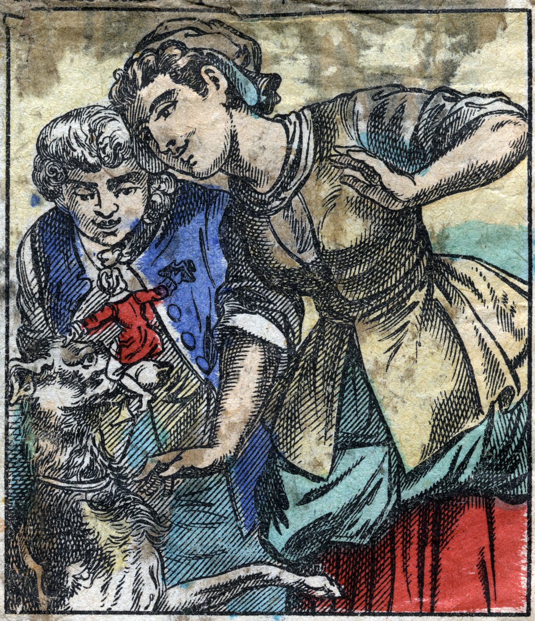 Lemuel Gulliver in het land van de reuzen van Brobdingnag. Illustratie voor "Gulliver