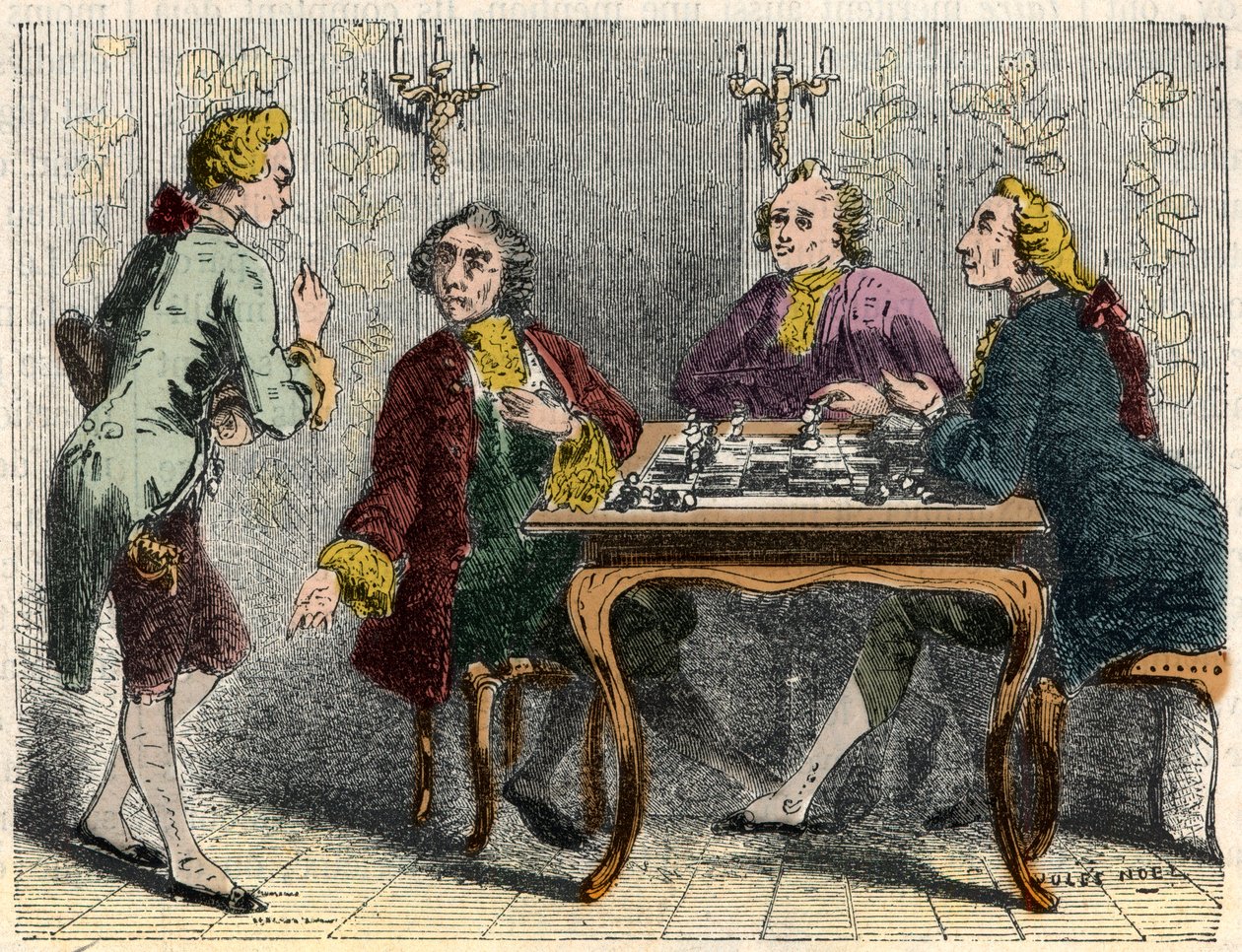 De schaakspelers van café Procope in Parijs in de 18e eeuw - Gravure in 