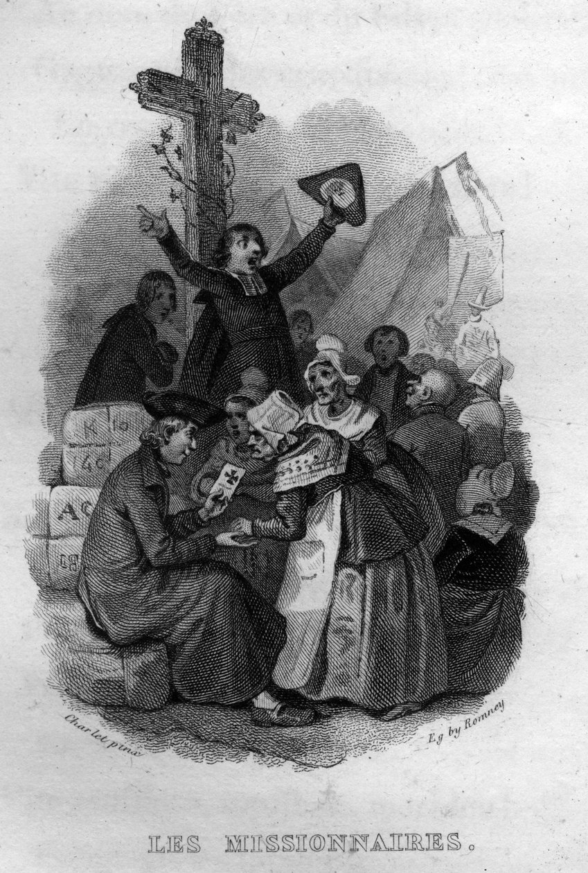 De missionarissen Chanson de Beranger in "Oeuvres completes" (1834) door Pierre Jean de Beranger (1780-1857), Franse dichter en songwriter. door French School