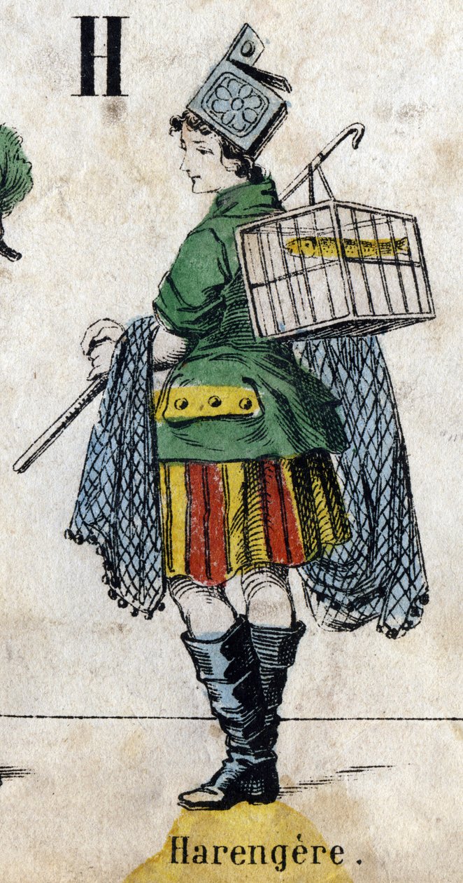 Letter H: Haring. Gravure in "Alfabet maskerades". Nieuwe Epinal beeldvorming. Druk-lithografie Pinot et Sagaire, uitgevers, Epinal, tweede helft van de 19e eeuw. Plaat Nr 491 met 25 verlichte letters. Afm: 40,5x28cm door French School