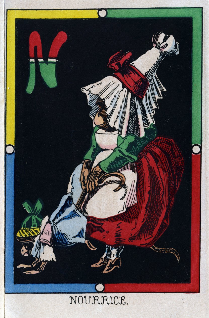 Letter N als een verpleegster. Alfabet van apen. Houtsnede. Beeldvorming van Epinal door French School