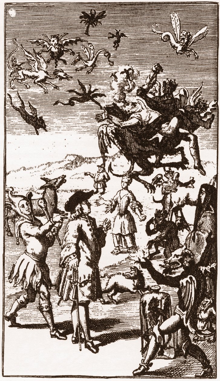 De evocatie van demonen, gravure uit 1710 in 