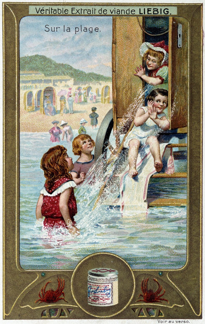 Liebig chromolithografie serie Strandspel van kinderen door French School
