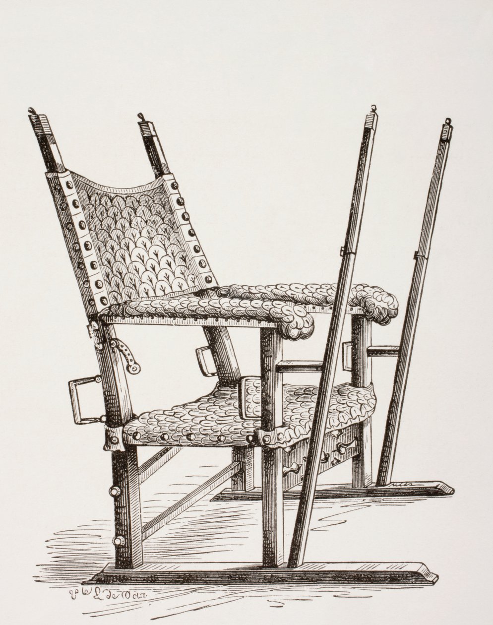 Draagstoel gebruikt door Carlos I van Spanje, uit Les Arts au Moyen Age, gepubliceerd 1873 door French School
