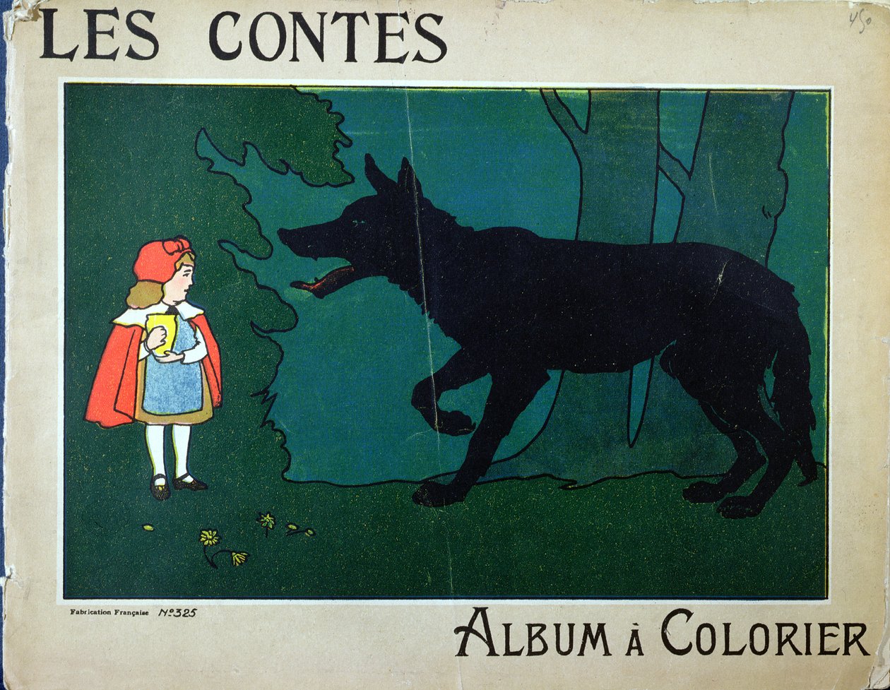 Roodkapje en de Wolf, omslagillustratie voor een kleurboek voor kinderen, c.1910 door French School