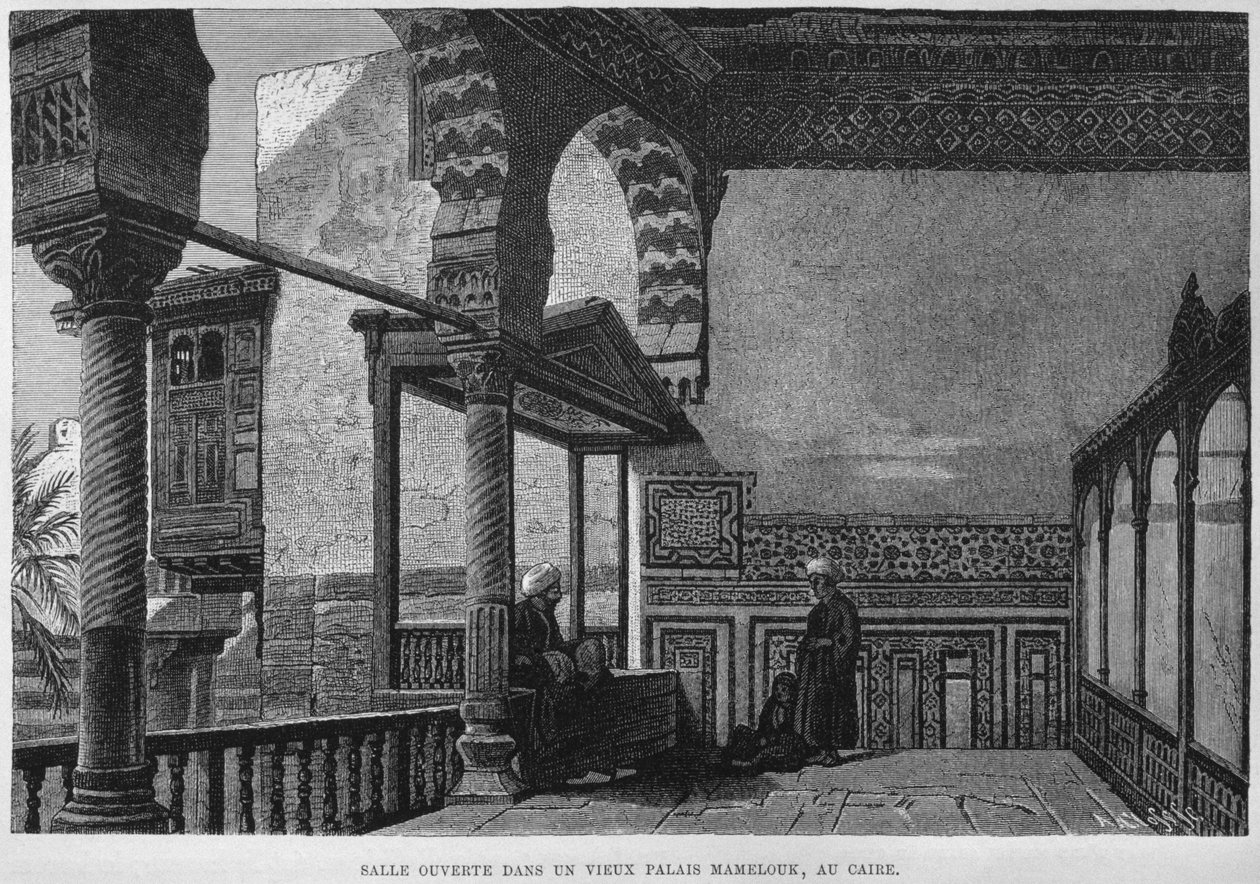 Loggia van het huis van Memlook Radnau Bey, Caïro, uit LEgypte van Georg Moritz Ebers (1837-98), 1881 door French School