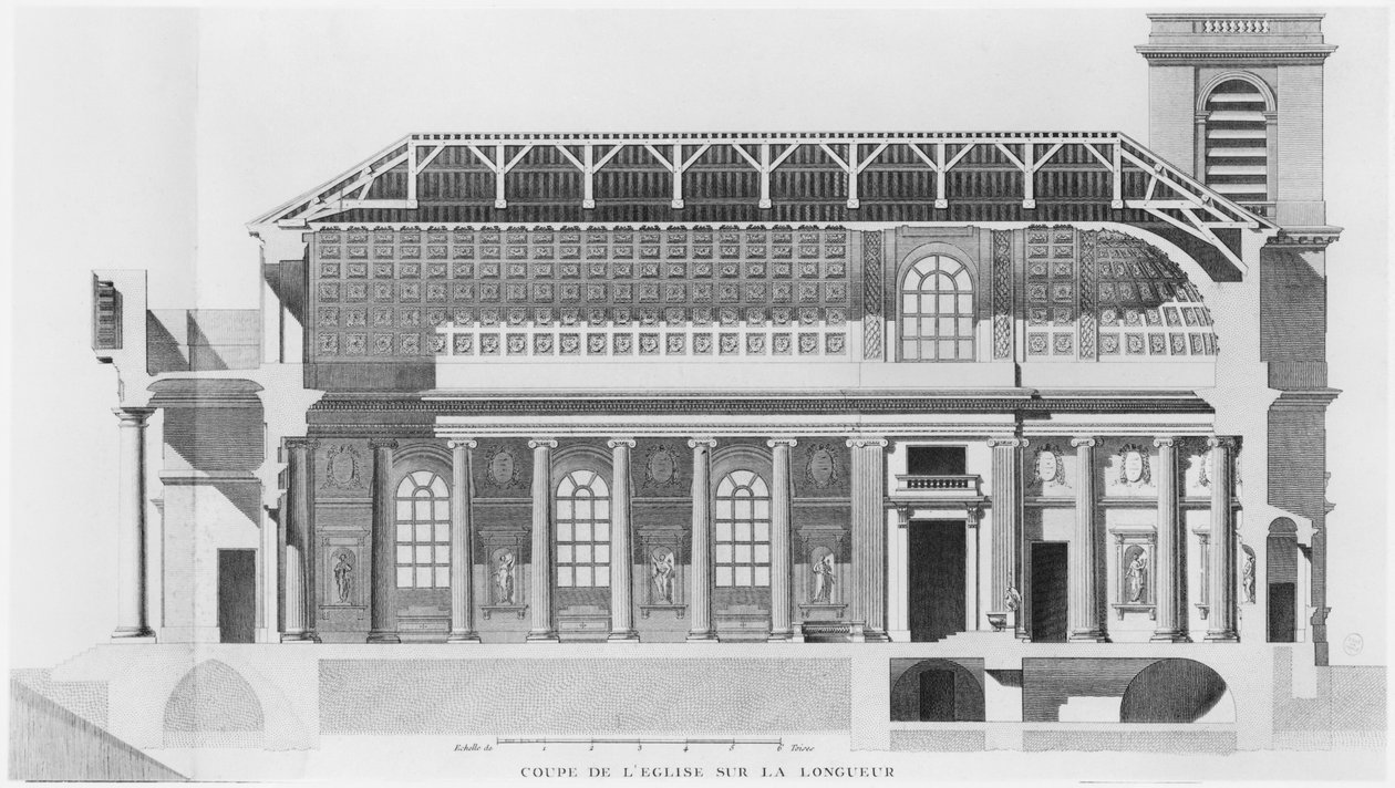 Longitudinale doorsnede van de kerk Saint-Philippe-du-Roule, Parijs door French School