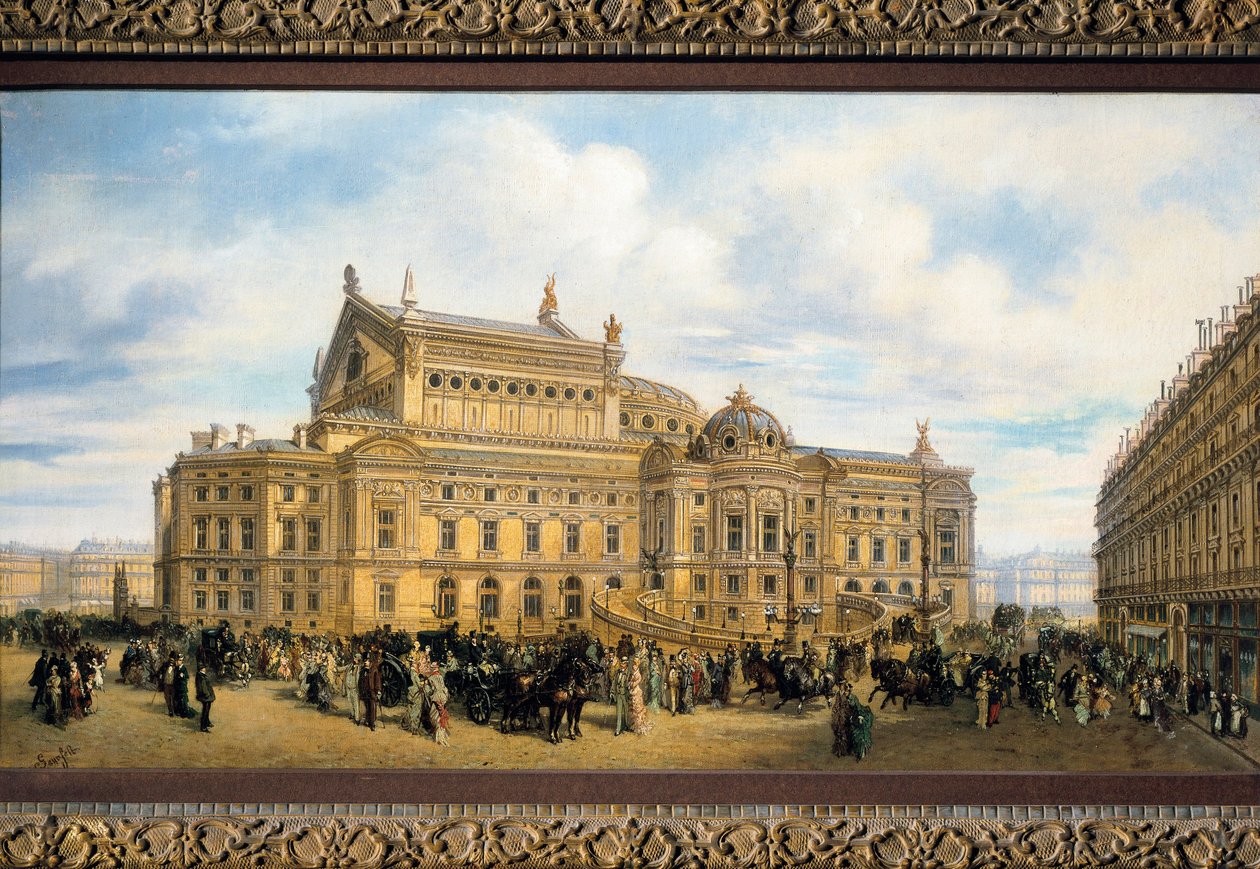 De opera van Parijs gebouwd door Charles Garnier, uitzicht op Rue Auber door French School