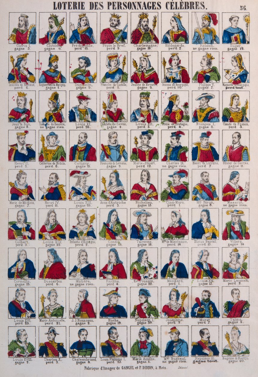 Loterij van Beroemde Personen, uitgegeven door Gangel & P. Didion, Metz, ca. 1870 door French School