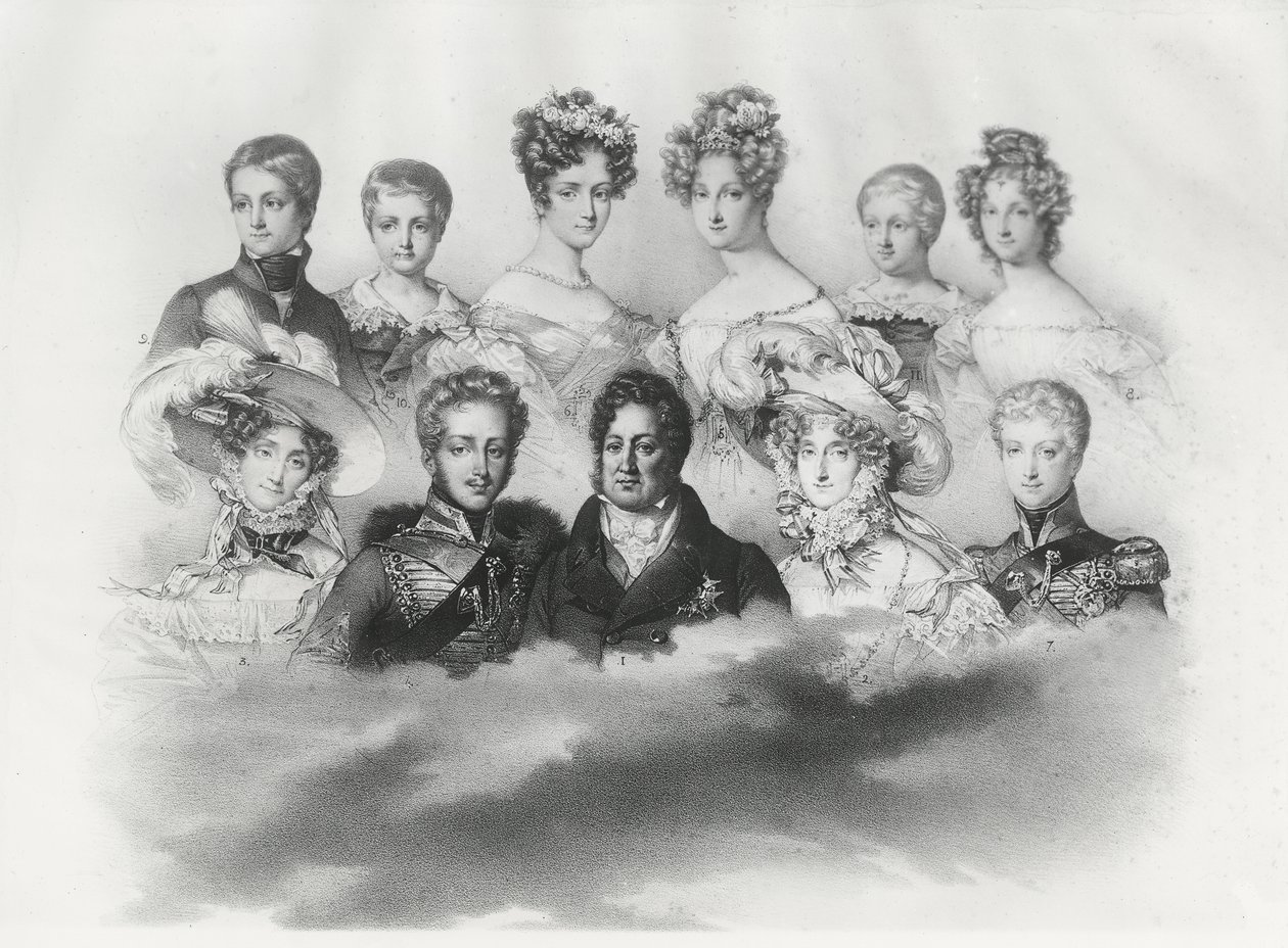 Lodewijk Filips I en zijn familie in 1830 (gravure) door French School
