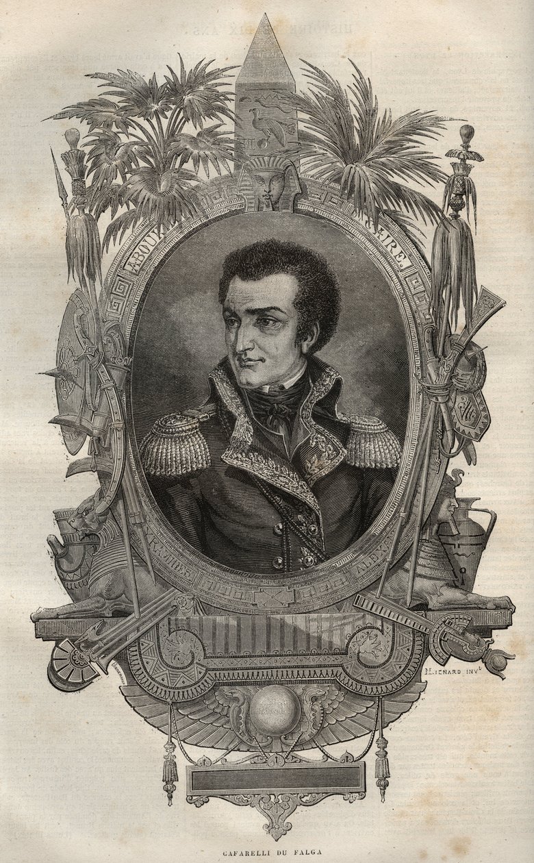 Louis Marie Maximilien de Caffarelli du Falga, Franse generaal tijdens de Franse Revolutie - Gravure in Nieuwe Nationale Encyclopedie door Maurice La Charest. door French School