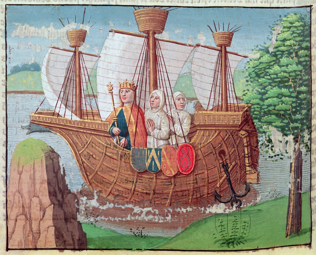 Lodewijk VII vertrekt naar het Heilige Land met enkele Cisterciënzer monniken in 1145, miniatuur uit 