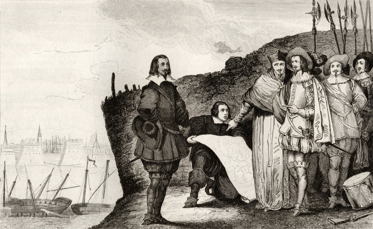 Lodewijk XIII (1602-43) bij het beleg van La Rochelle in oktober 1628, uit 