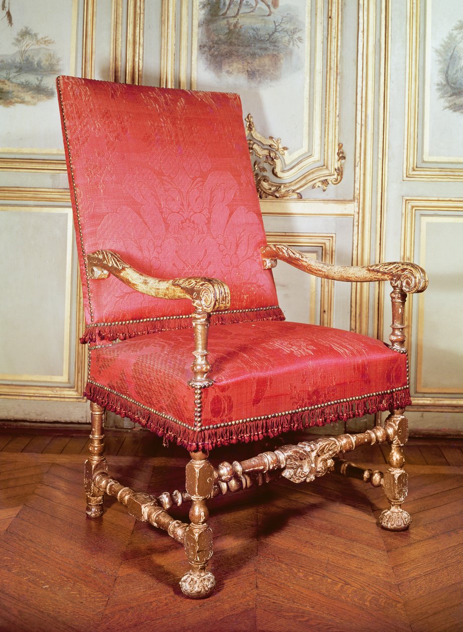 Louis XIII stoel (hout & damast) door French School