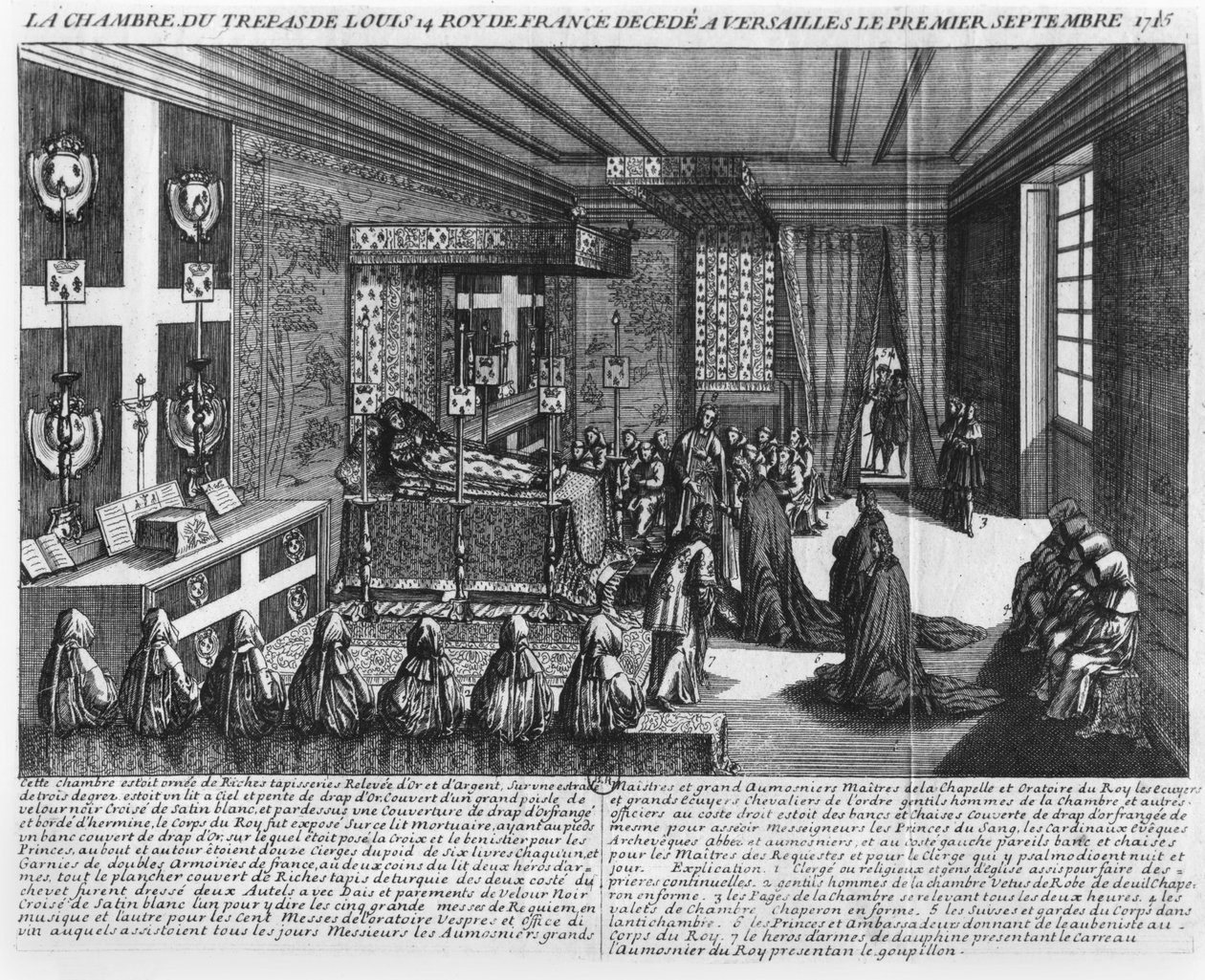 Lodewijk XIV op zijn sterfbed in Versailles door French School
