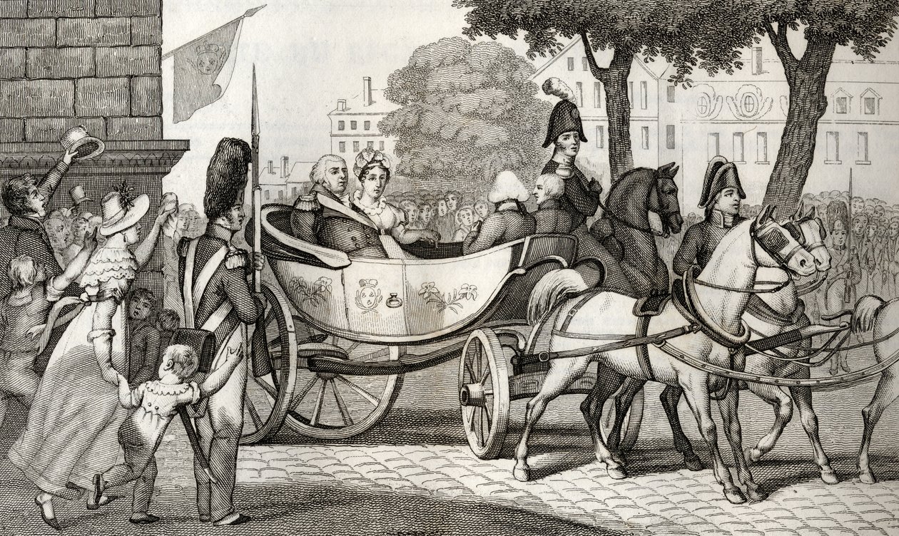 Lodewijk XVIII betreedt Parijs bij de Restauratie van 1814, uit 