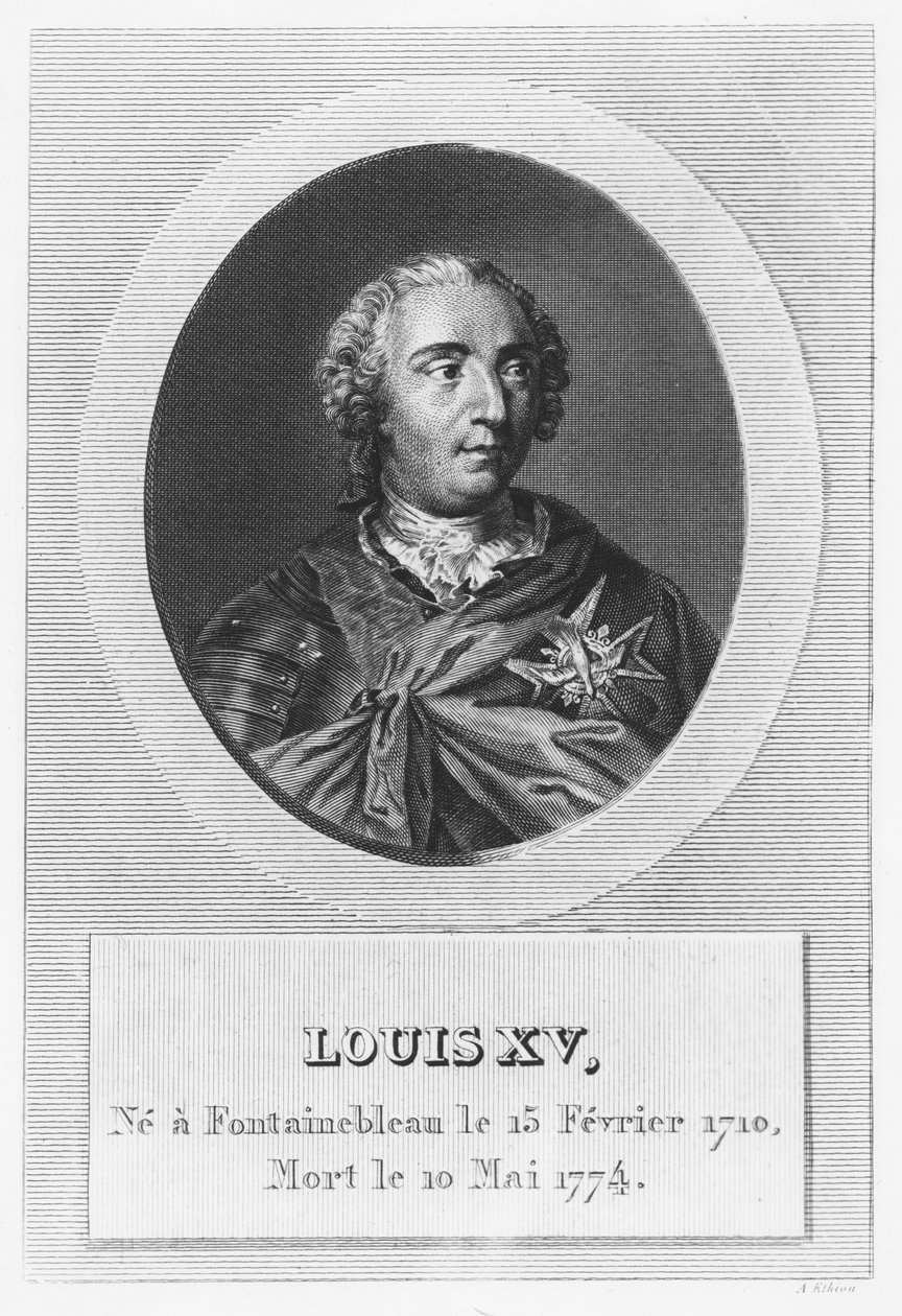 Lodewijk XV, Koning van Frankrijk en Navarra (gravure) door French School