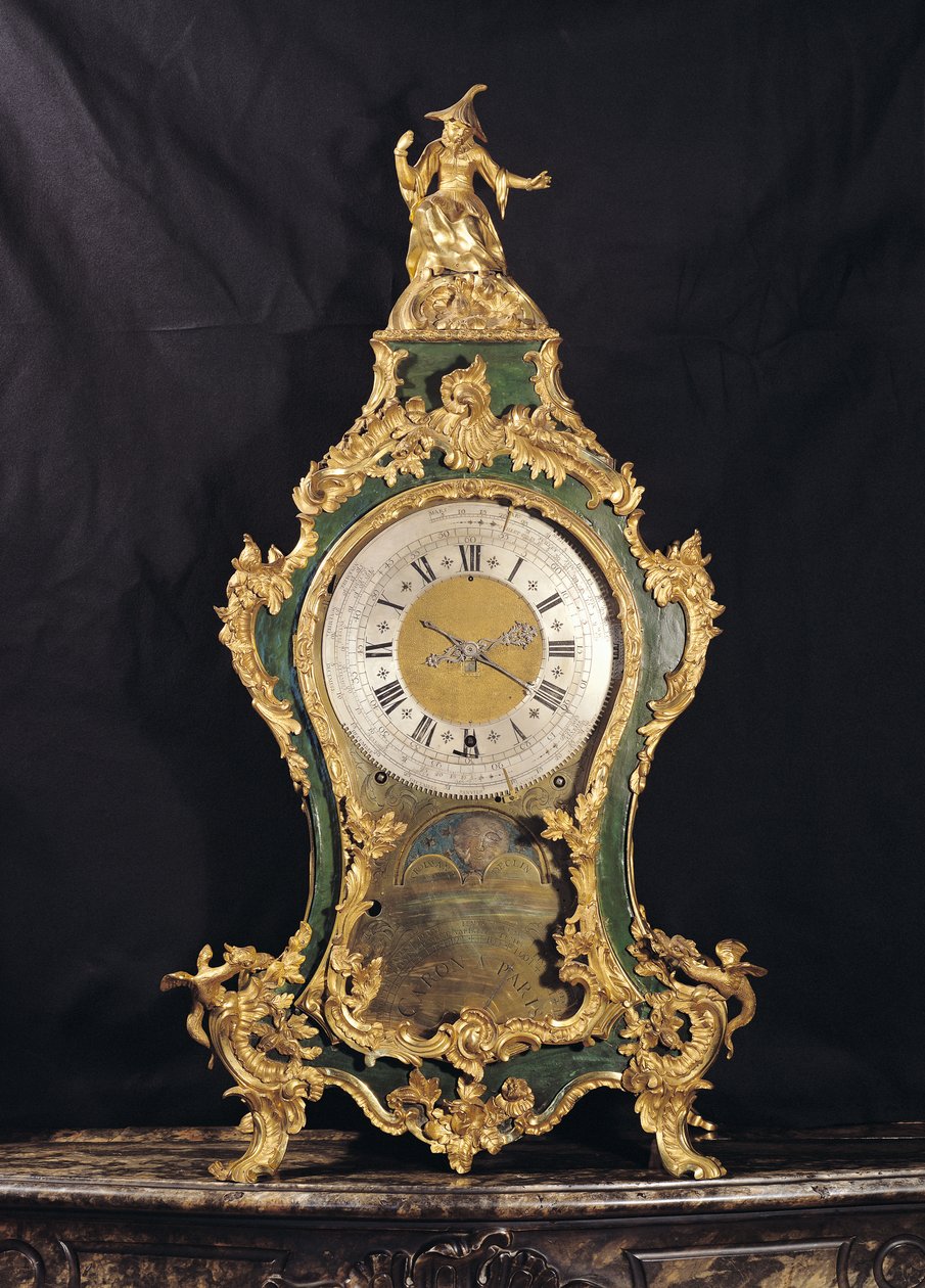 Louis XV-stijl klok bekroond door een Chinese man (verguld brons) door French School
