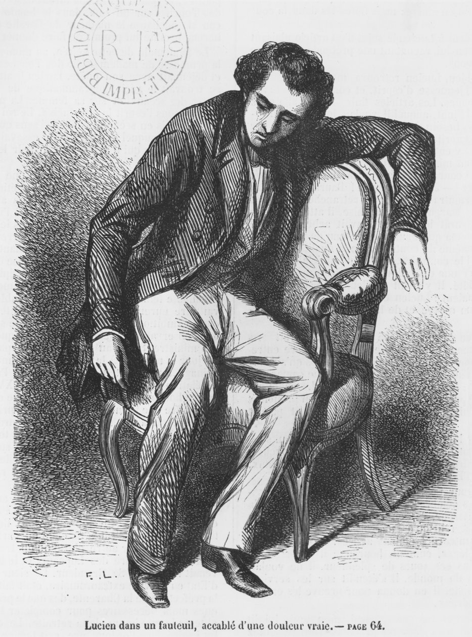 Lucien de Rubempre overweldigd door verdriet, illustratie uit 