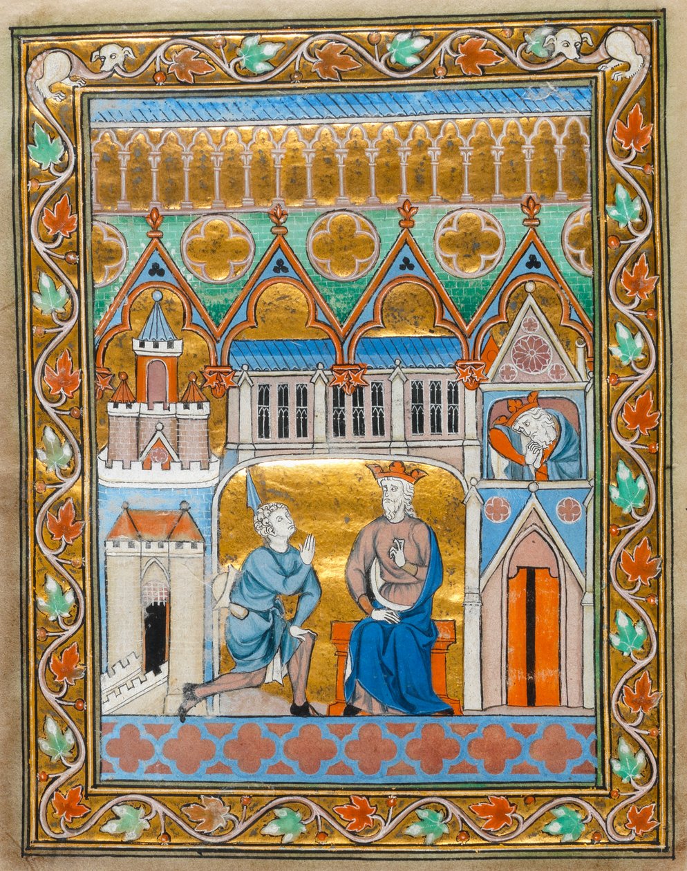 MS 300 fol.IIIv Koning David ontvangt het nieuws van Absaloms dood, uit de Psalter-Uren van Isabelle van Frankrijk, ca.1255 door French School