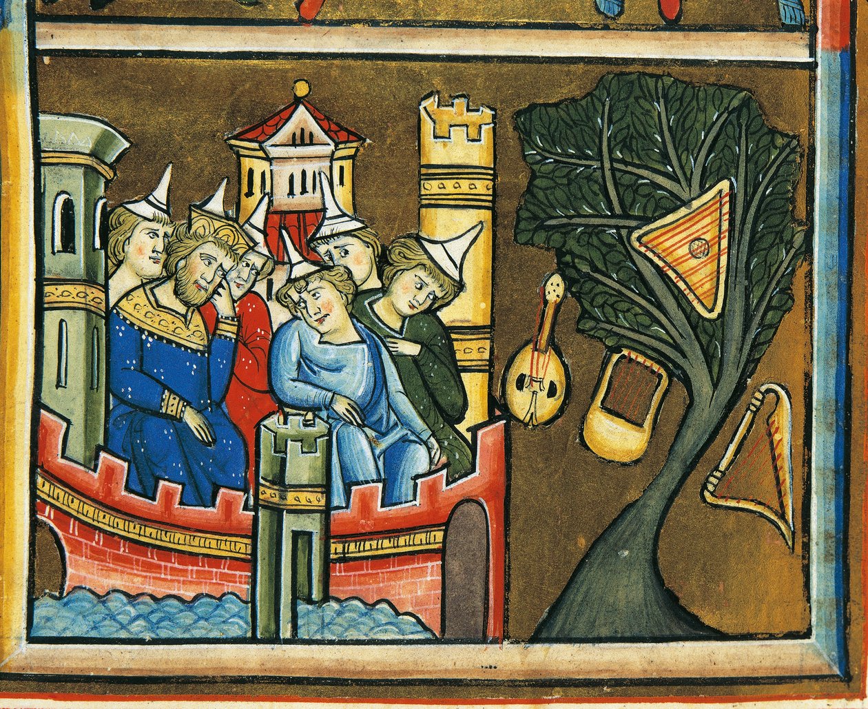 MS CXXXVII fol. 139v, Rouwende Joden in Babylon, uit het Psalter van Sint Elizabeth door French School