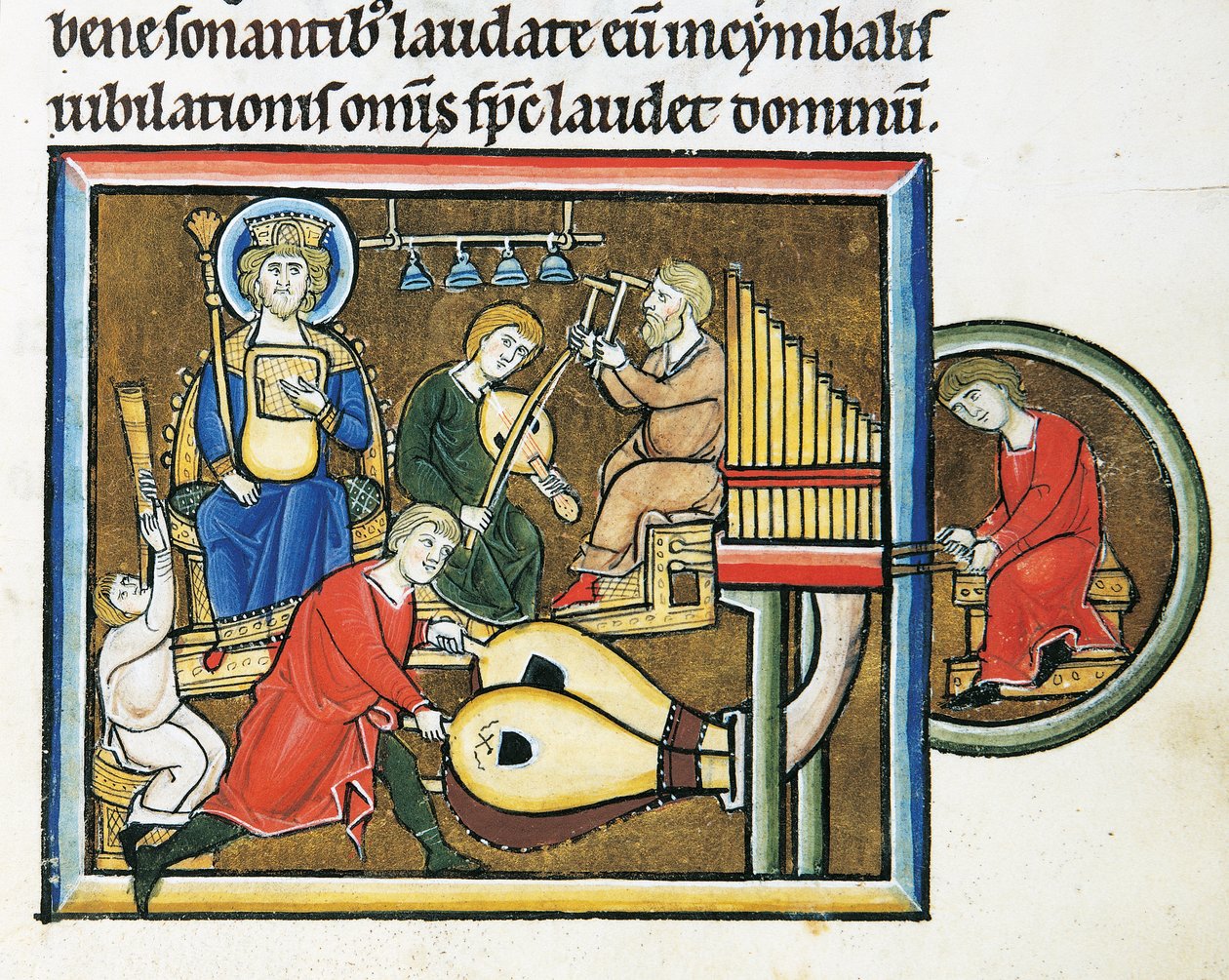 Koning David met de psalter en muzikanten, uit het Psalter van Sint Elizabeth door French School