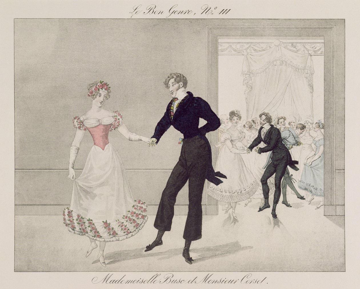 Mademoiselle Busc en Monsieur Corset, plaat 111 uit le Bon Genre, ca.1810 door French School